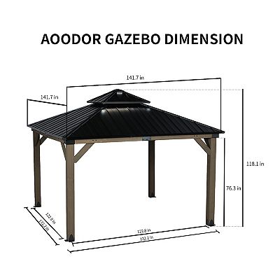 Aoodor 12 X 12 Ft. Wood Gazebo,outdoor Upgrade Cedar Wooden Frame Gazebo