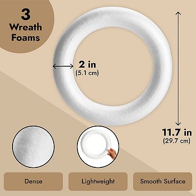 3 Pc 12 Inch Foam Wreath Forms, Craft Rings For Christmas Decorations, Holidays