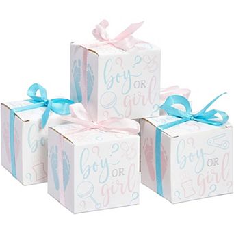 Boy Or Girl Gender Reveal Party Favor Boxes With Ribbons (50 Pack)