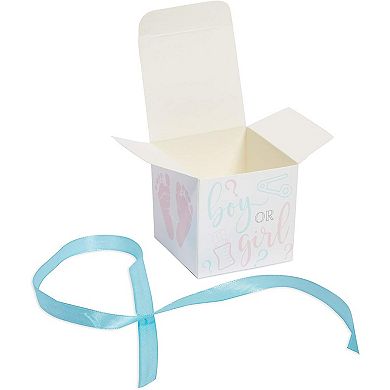 Boy Or Girl Gender Reveal Party Favor Boxes With Ribbons (50 Pack)