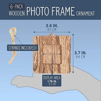 6 Pack Christmas Photo Ornaments, Square Picture Frames Tree Hanging Décor