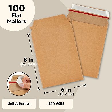 100 Pack Rigid Mailers 6x8 - 450 Gsm Sturdy Self-adhesive Cardboard Envelopes