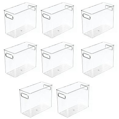 mDesign Tall Plastic Bathroom Organizer Bin with Built-In Handles, 8 Pack, Clear