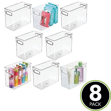 mDesign Linus 10" x 5" x 8" Tall Plastic Bathroom Organizer Bin with Built-In Handles, 8 Pack