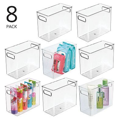 mDesign Tall Plastic Bathroom Organizer Bin with Built-In Handles, 8 Pack, Clear