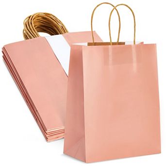 15-pack Of Pink Glossy Medium Paper Gift Bags With Handles 8x4x10 in For Wedding