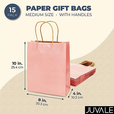 15-pack Of Pink Glossy Medium Paper Gift Bags With Handles 8x4x10 In For Wedding