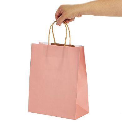 15-pack Of Pink Glossy Medium Paper Gift Bags With Handles 8x4x10 In For Wedding