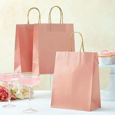 15-pack Of Pink Glossy Medium Paper Gift Bags With Handles 8x4x10 In For Wedding
