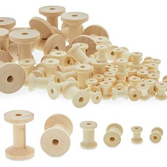 140 pc Unfinished Wooden Spools For Crafts, Ribbon, Thread, 3 Assorted Sizes