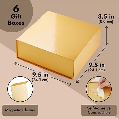6 Pack Proposal Boxes, 9.5 X 9.5 X 3.5 Inch Glossy Gold Magnetic Gift Box