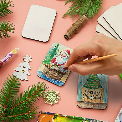 36 Pack Unfinished Wood Cutouts For Crafts, Rectangle Wooden Slices, 3.5 X 2.5"