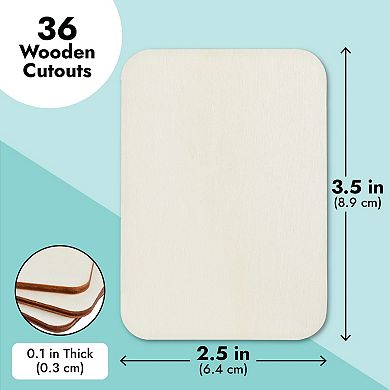 36 Pack Unfinished Wood Cutouts For Crafts, Rectangle Wooden Slices, 3.5 X 2.5"