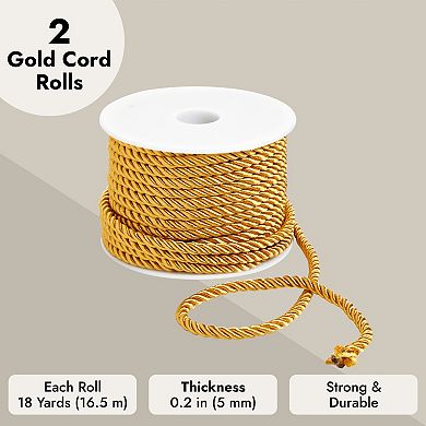 36 Total Yards 5mm Twisted Gold Cord For Crafts, Gold Rope Ribbon, 18 Yards/roll