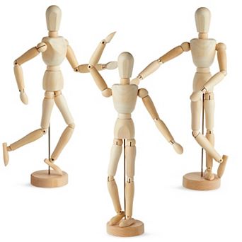 3 Pack Drawing Mannequin, Wooden Figure Model For Home Decor, 13"