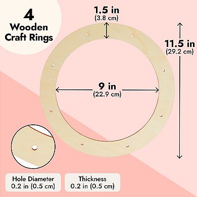 Wooden Wreath Ring Set For Crafts, Home Decor, 11.5 In, 4-pack