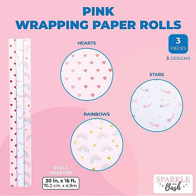 Pink Wrapping Paper Roll (30 Inches X 16 Feet, 3 Rolls)