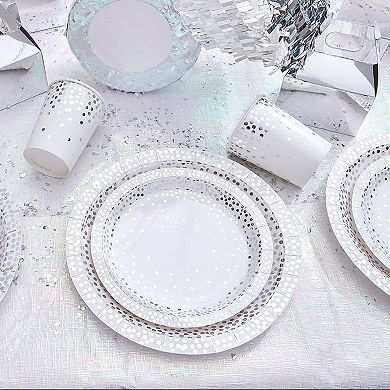 Serves 50 Guests Silver Party Supplies, 150 Piece Disposable Paper Plates, Cups