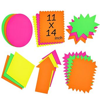 18 pc Neon Poster Board Cutouts, 6 Starburst Shaped Signs For School, 11x14"