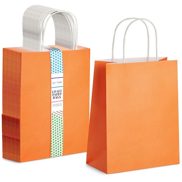 25-pack Orange Gift Bags With Handles - Medium Size Paper