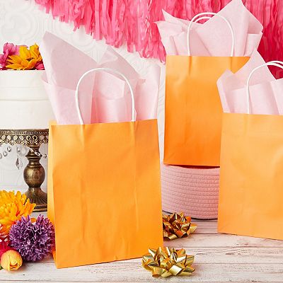 25-pack Orange Gift Bags With Handles - Medium Size Paper