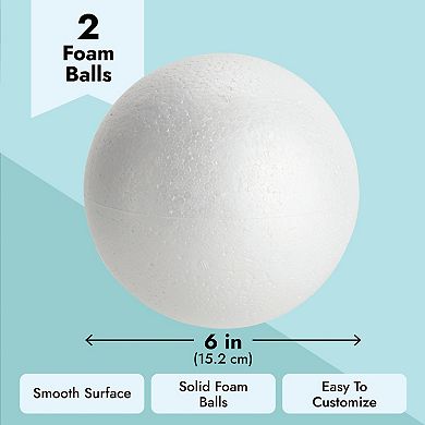2 Pack Large Foam Balls For Crafts, 6 Inch Solid Polystyrene Spheres, White
