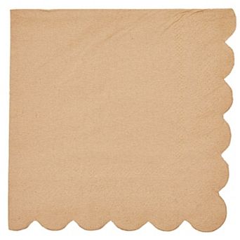 100 Pack Disposable Brown Paper Napkins With Scalloped Edges For Wedding, 5 in