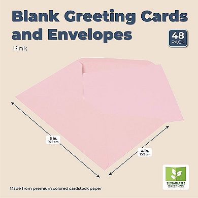 48 Pack Blank Pink Cards With Envelopes Set, 4x6 Greeting Cards For Invitations