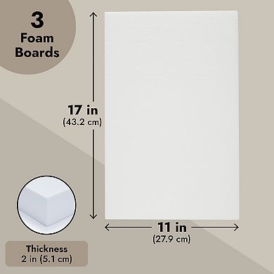 3 Pack Polystyrene Foam Blocks For Crafts Supplies, Diy Projects (17x11x2 In)