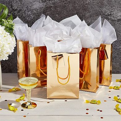 Gift Bag with Tissue Paper (Gold, 5.45 x 7.8 x 2.45 inches, 20-Pack)