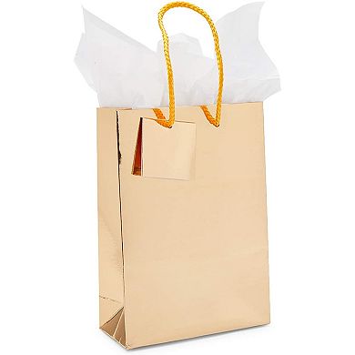 Gift Bag with Tissue Paper (Gold, 5.45 x 7.8 x 2.45 inches, 20-Pack)