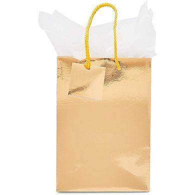 Gift Bag with Tissue Paper (Gold, 5.45 x 7.8 x 2.45 inches, 20-Pack)