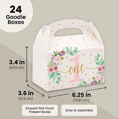 24 Pack Party Favor Goodie Treat Gable Boxes Floral Pink For 1st Birthday Décor