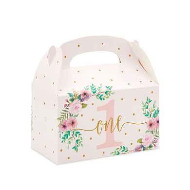24 Pack Party Favor Goodie Treat Gable Boxes Floral Pink For 1st Birthday Décor