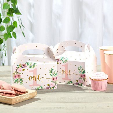 24 Pack Party Favor Goodie Treat Gable Boxes Floral Pink For 1st Birthday Décor