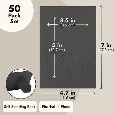 50 Pack Black 4x6 Cardboard Photo Frames With Holder, Paper Picture Easels