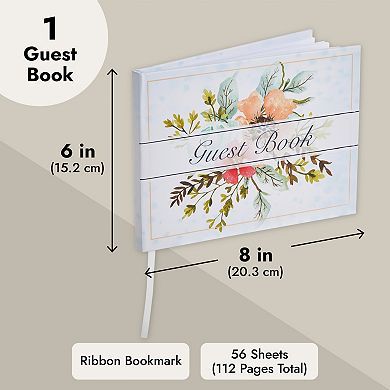 Floral Wedding Guest Book For Reception With 56 Sheets/112 Pages (8x6 In)