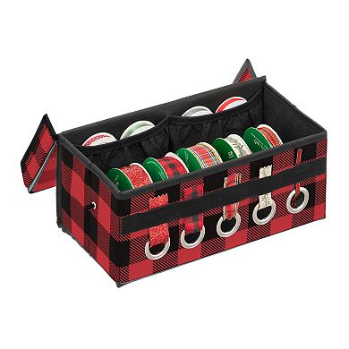 Mdesign Gift-wrap Ribbon Box, Handles + Lid, Holiday Bow Organizer