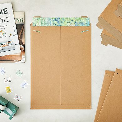 25 Pack Rigid Mailers That Stay Flat, Brown Cardboard Envelopes, 13x18 In