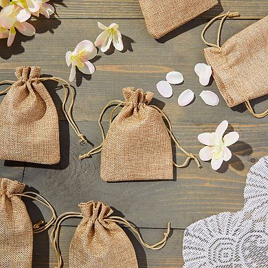 100 Pack Burlap Drawstring Gift Bags, Jewelry Pouch, 3.7 X 5.5 In