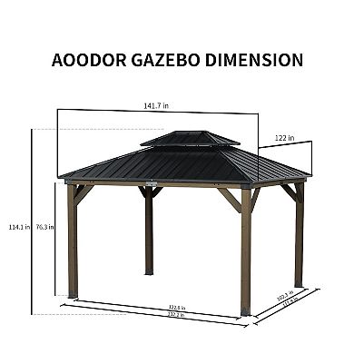 Aoodor 10 X 12 Ft. Wood Gazebo,outdoor Upgrade Cedar Wooden Frame Gazebo