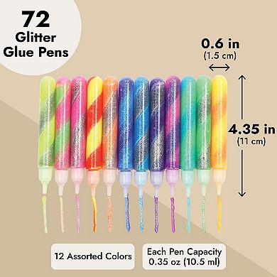 72-pack Art Glue With Glitter Gel Pens, 12 Rainbow Swirl Colors (0.35 Oz Each)