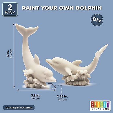 2 Pack Polyresin Unpainted Dolphin For Home Décor And Ocean Lovers, 3.5" X 5"