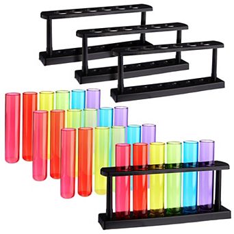 4 Pack Plastic Test Tubes With Rack For Parties, Plant Propagation, 1.5oz
