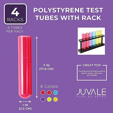 4 Pack Plastic Test Tubes With Rack For Parties, Plant Propagation, 1.5oz