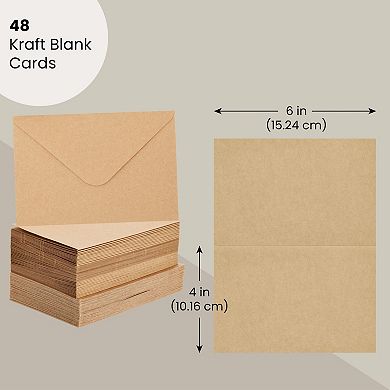 48 Pack 4 X 6-inch Kraft Blank Cards And Envelopes - Diy Plain Greeting Notes