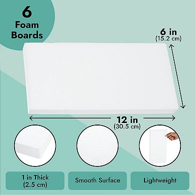 6 Pack Craft Foam Sheets, 1-inch Rectangle Blocks For Diy Crafts, 12 X 6 X 1 In