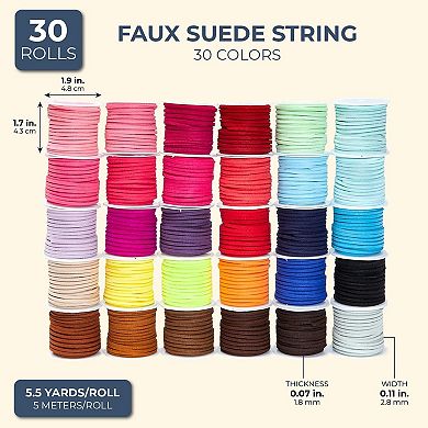 30 Spools Faux Leather Laces For Crafts, 2.5mm Vegan Suede Cord For Crafts