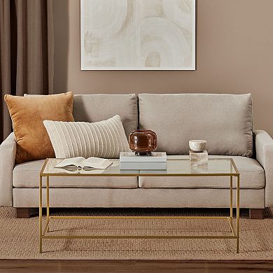 mDesign Metal and Glass Top Rectangle Accent Coffee Table Furniture - Soft Brass