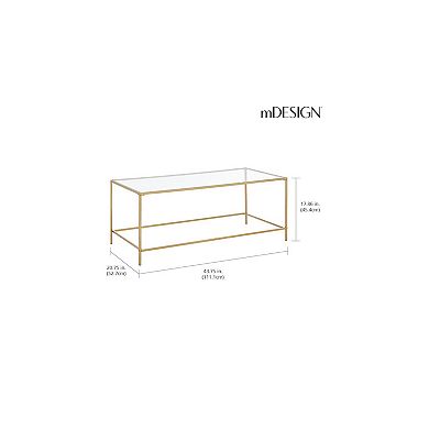 mDesign Metal and Glass Top Rectangle Accent Coffee Table Furniture - Soft Brass